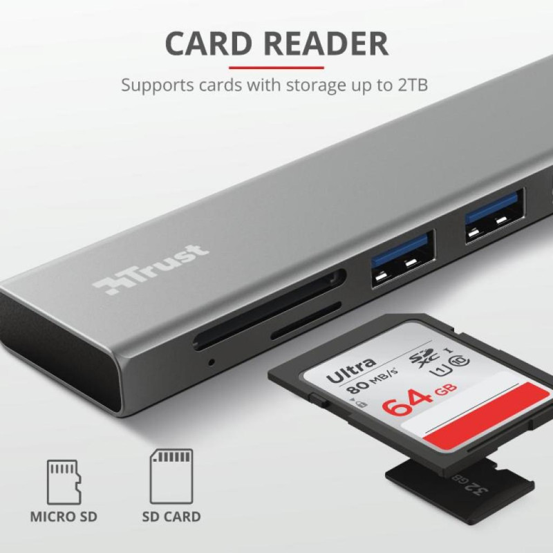 Trust Halyx Fast USB-C Hub & Card reader Aluminium (24191)