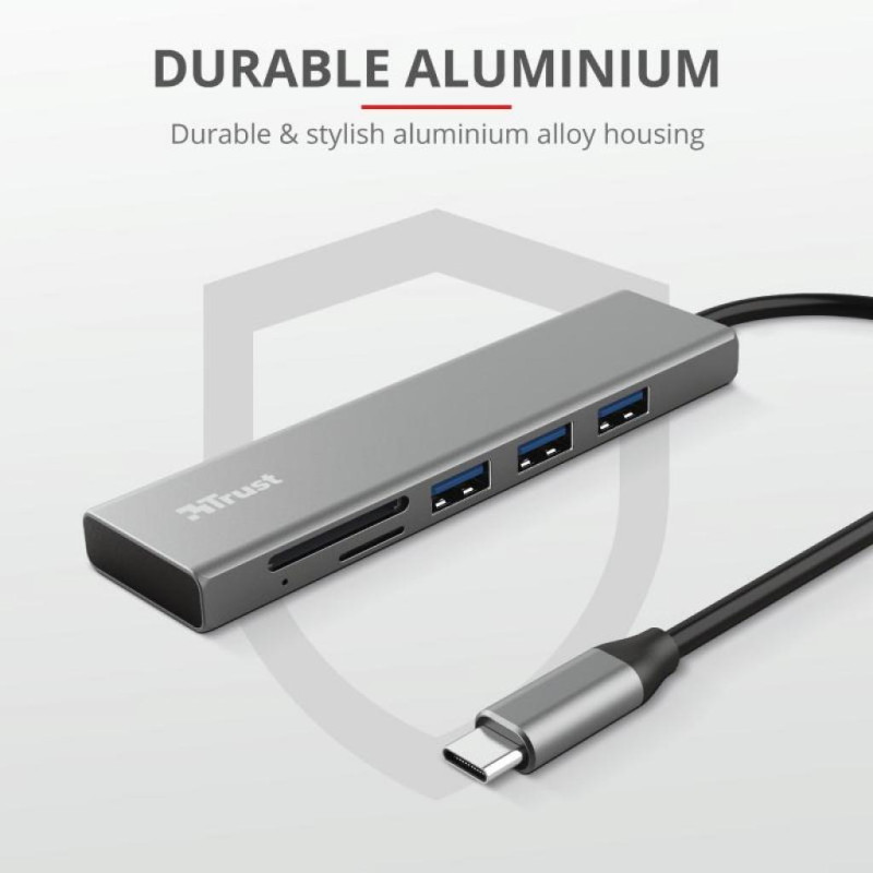 Trust Halyx Fast USB-C Hub & Card reader Aluminium (24191)
