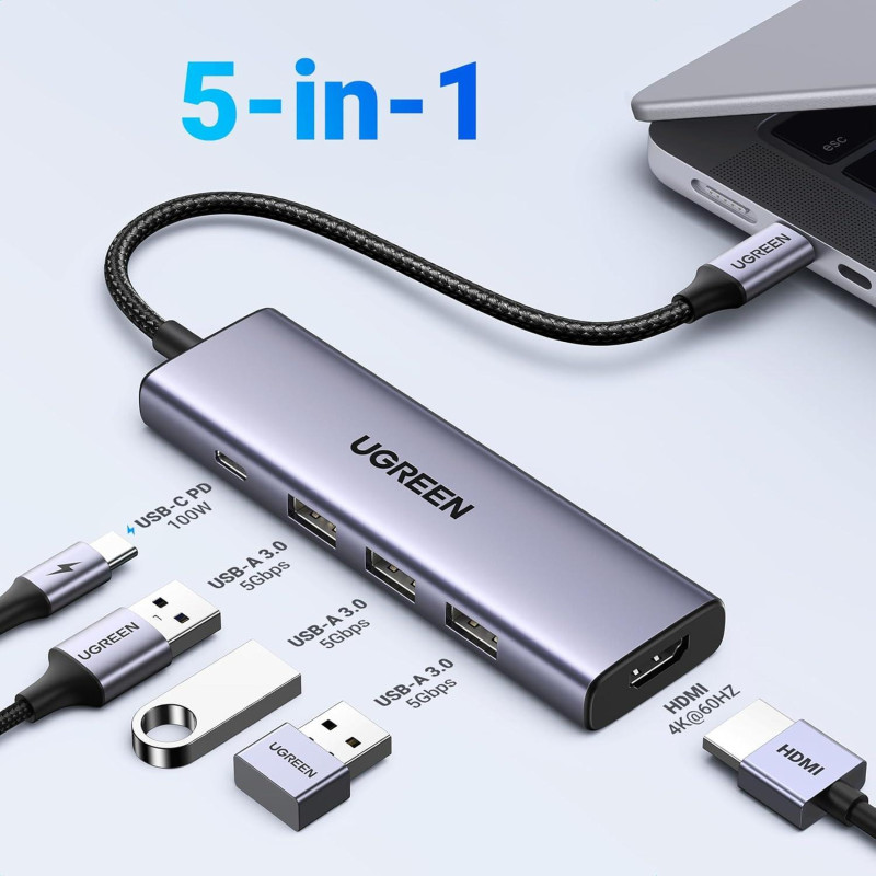 USB-хаб UGREEN CM511 5-in-1 USB-C Multifunction Adapter (15597)