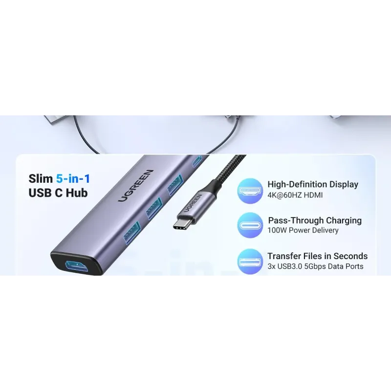 USB-хаб UGREEN CM511 5-in-1 USB-C Multifunction Adapter (15597)