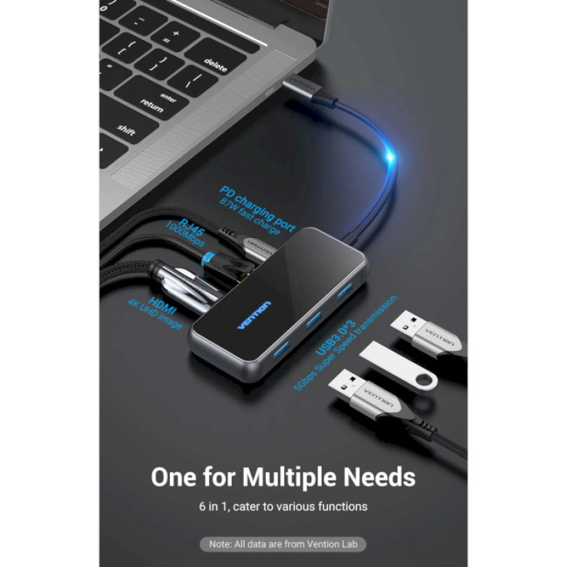 Vention 6-in-1 USB-C to HDMI/USB3.0x3/RJ-45/PD (TFFHB)