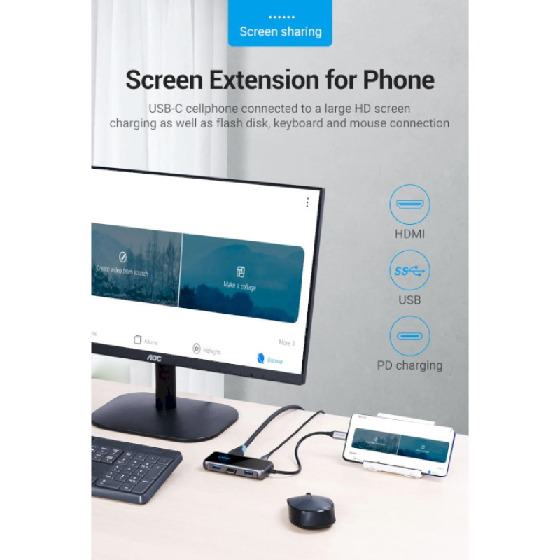Vention 6-in-1 USB-C to HDMI/USB3.0x3/RJ-45/PD (TFFHB)