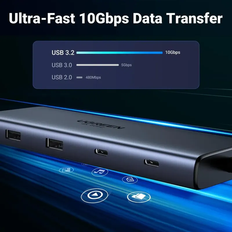 USB-хаб UGREEN CM639 Type-C 10 in 1 HDMI 8K HDR 100W (45380)