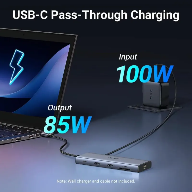 USB-хаб UGREEN CM639 Type-C 10 in 1 HDMI 8K HDR 100W (45380)