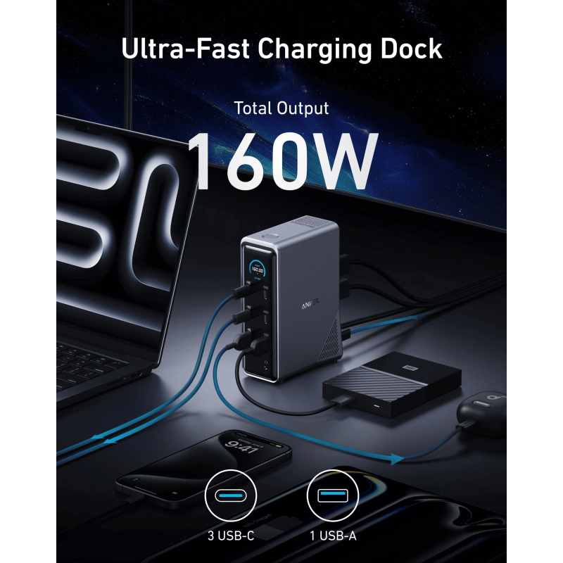 USB-хаб Anker Prime Charging Docking Station 14-1 160W Black (A83B63A1)