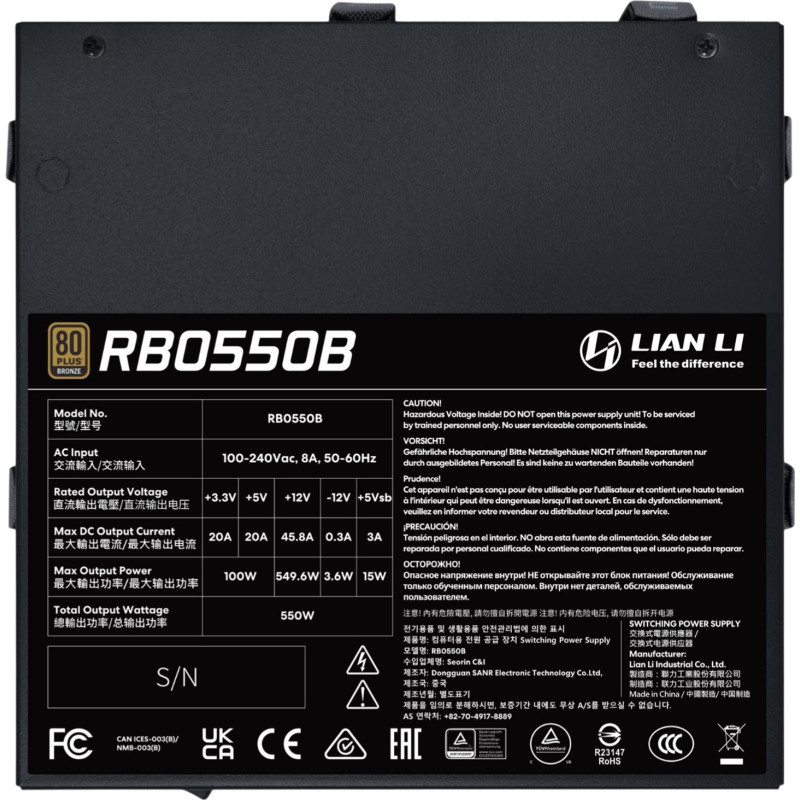 Блок живлення Lian Li RB0550B 550 Вт 80 Plus Bronze Black (G9P.RB0550B.B000.EU)