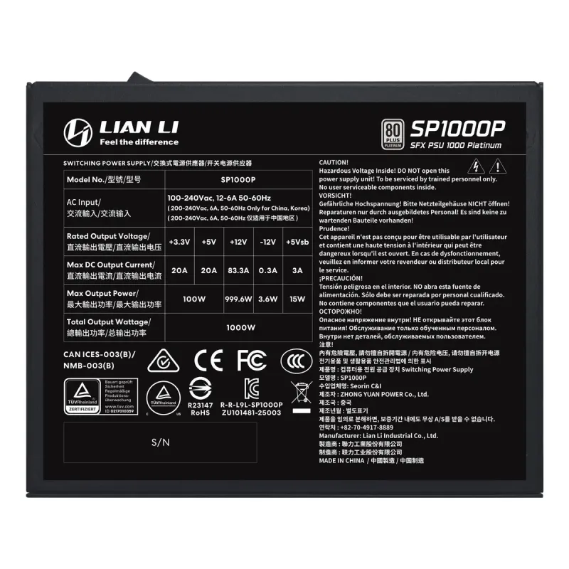 Блок питания Lian Li 1000W SP1000P Black (G9P.SP1000P.B000.EU)