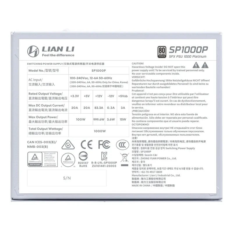 Блок питания Lian Li SP Platinum 1000W (G9P.SP1000P.W000.EU) White