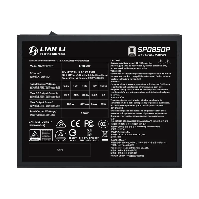 Блок питания Lian-Li 850W SP0850P Black (G9P.SP0850P.B000.EU)