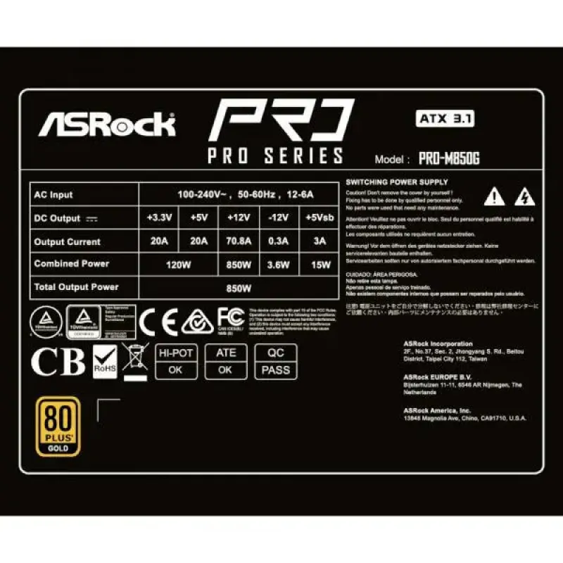 Блок питания ASRock PRO-M850G