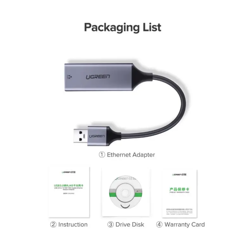 Мережевий адаптер UGREEN CM209 USB 3.0 Grey (50922)