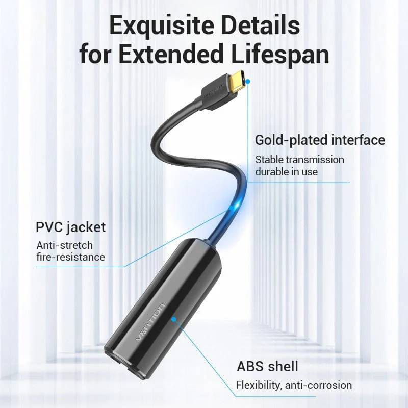 Мережевий адаптер Vention USB-C to Gigabit Ethernet Adapter Black (CFBBB)