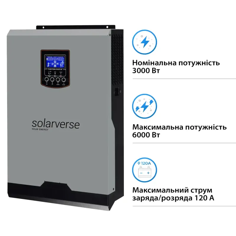Гибридный инвертор Solarverse Ampere 3kW 24V 1 MPPT 220V Однофазний (SV3024A)