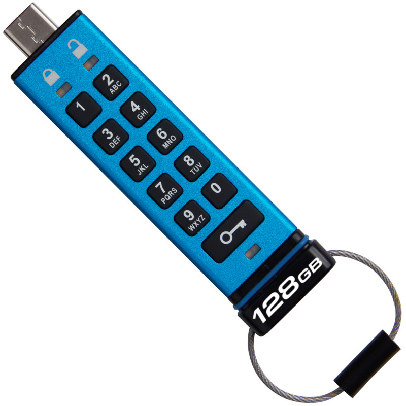 Флеш пам'ять USB Kingston 128 GB USB3.2 IronKey Keypad Blue (IKKP200C/128GB)