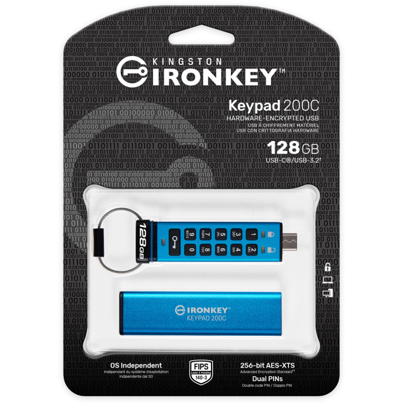 Флеш пам'ять USB Kingston 128 GB USB3.2 IronKey Keypad Blue (IKKP200C/128GB)