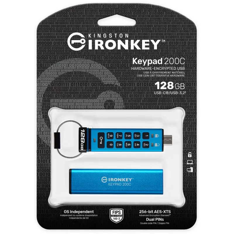 Флеш память USB Kingston 128 GB USB3.2 IronKey Keypad Blue (IKKP200C/128GB)