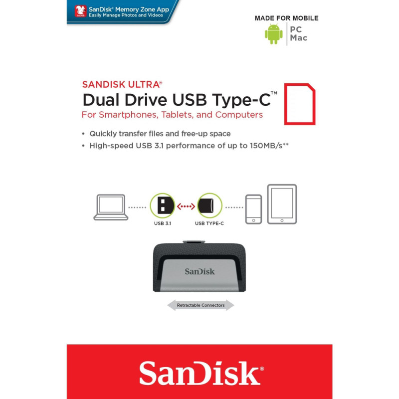 Флеш память USB SanDisk 32 GB USB 3.0 + Type-C Ultra Dual (SDDDC2-032G-G46)