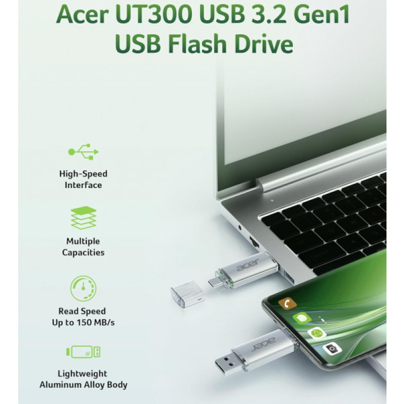 Флеш пам'ять USB Acer 128 GB UT300 Dual Drive USB-C & USB-A (UT300-128GB)