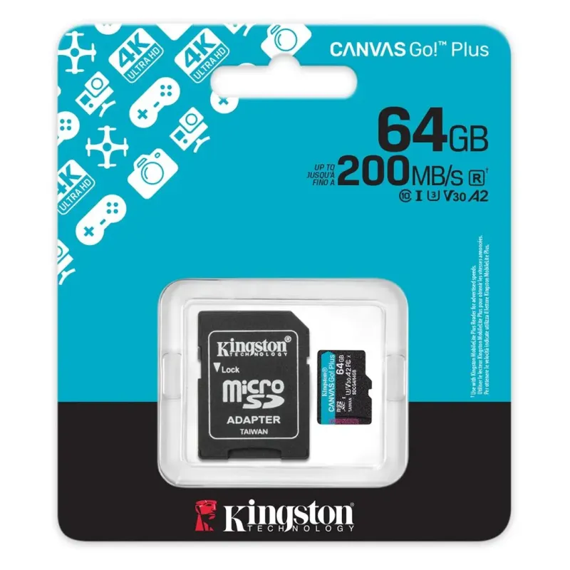 Карта памяти Kingston 64 GB microSDXC Canvas Go! Plus UHS-I U3 V30 A2 Class 10 + SD-adapter (SDCG4/64GB)