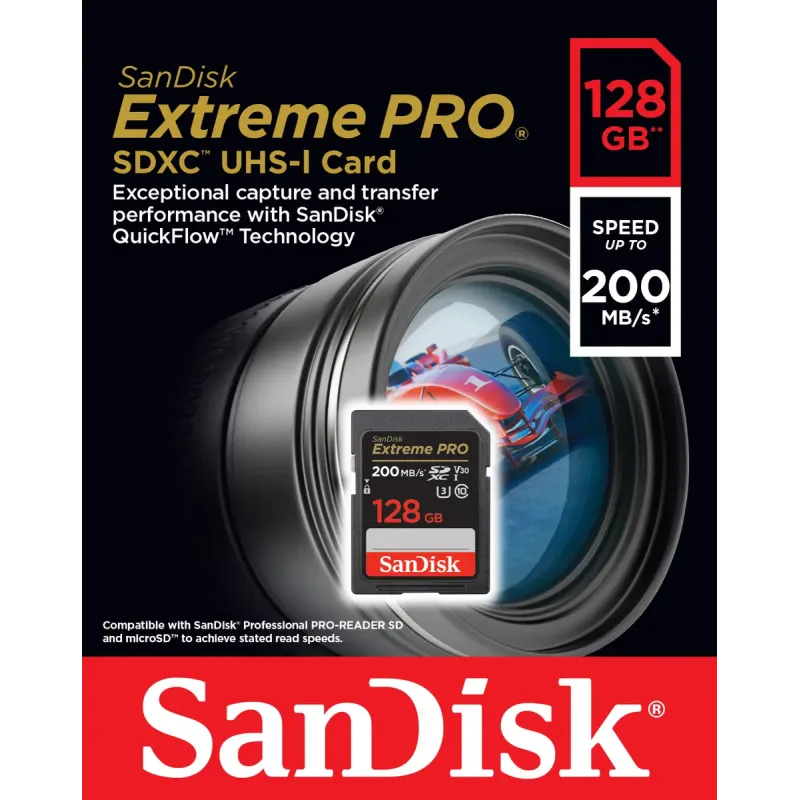 Карта памяти SanDisk 128 GB SDXC UHS-I U3 V30 Extreme PRO (SDSDXXD-128G-GN4IN)