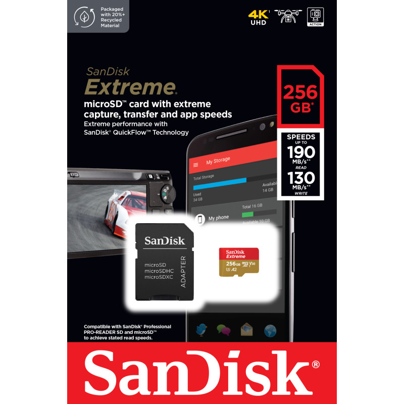 Карта памяти SanDisk 256 GB microSDXC UHS-I U3 V30 A2 Extreme (SDSQXAV-256G-GN6MA)