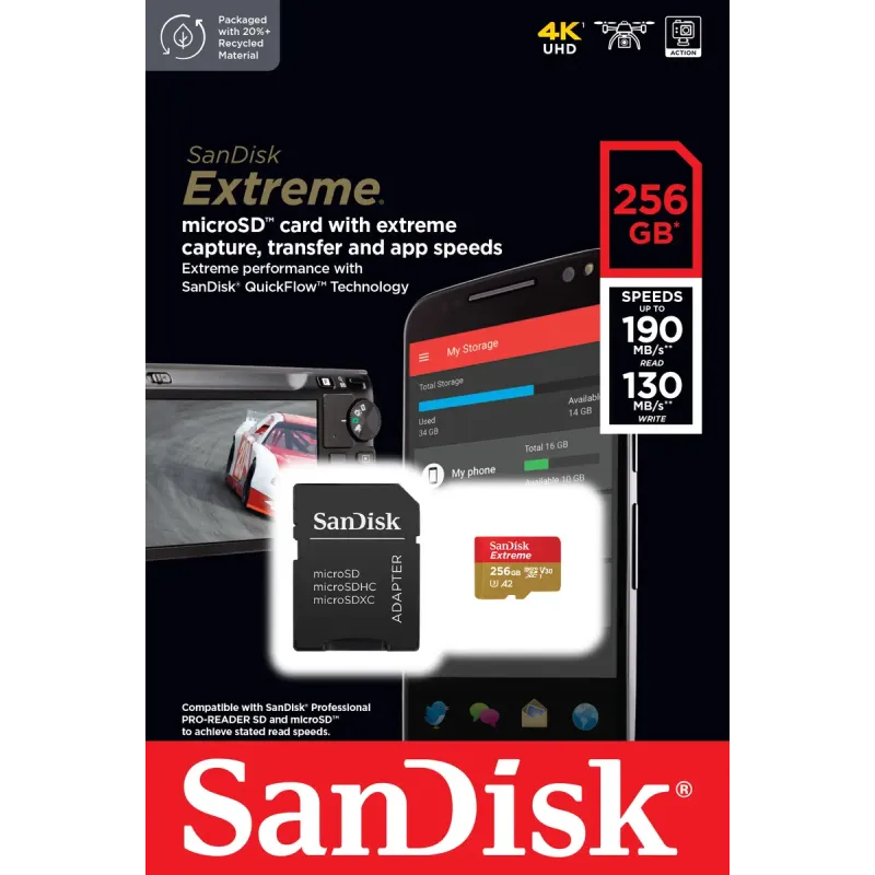 Карта памяти SanDisk 256 GB microSDXC UHS-I U3 V30 A2 Extreme (SDSQXAV-256G-GN6MA)