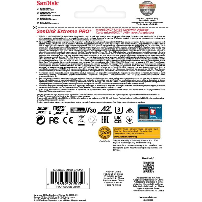 Карта памяти SanDisk 2 TB microSDXC Extreme PRO (SDSQXCD-2T00-GN6MA)