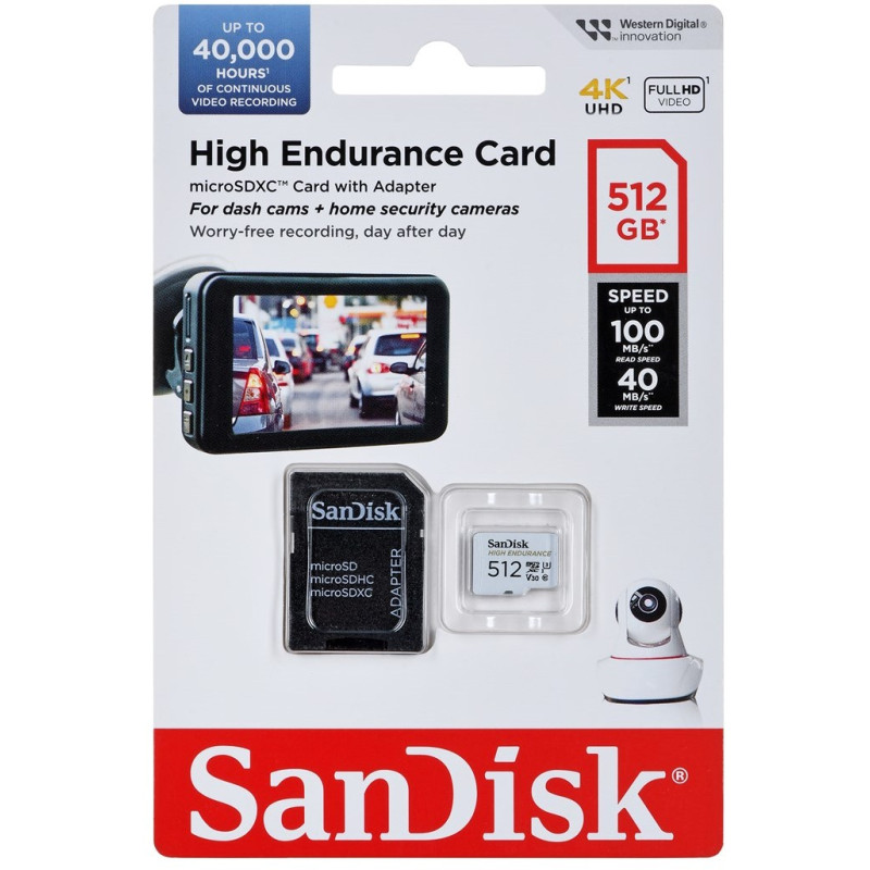 SanDisk 512 GB microSDXC High Endurance UHS-I U3 V30 + SD adapter (SDSQQNR-512G-GN6IA)