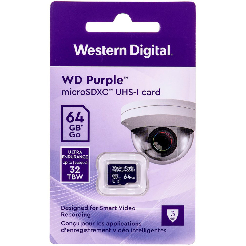 Карта памяти WD 64 GB microSDXC UHS-I Class 10 Purple QD101 WDD064G1P0C