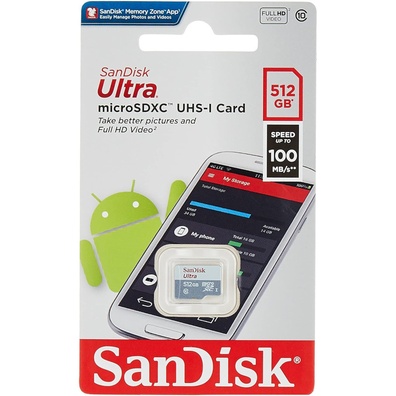 SanDisk 512 GB microSDXC UHS-I U1 V30 A2 Ultra (SDSQUNR-512G-GN3MN)
