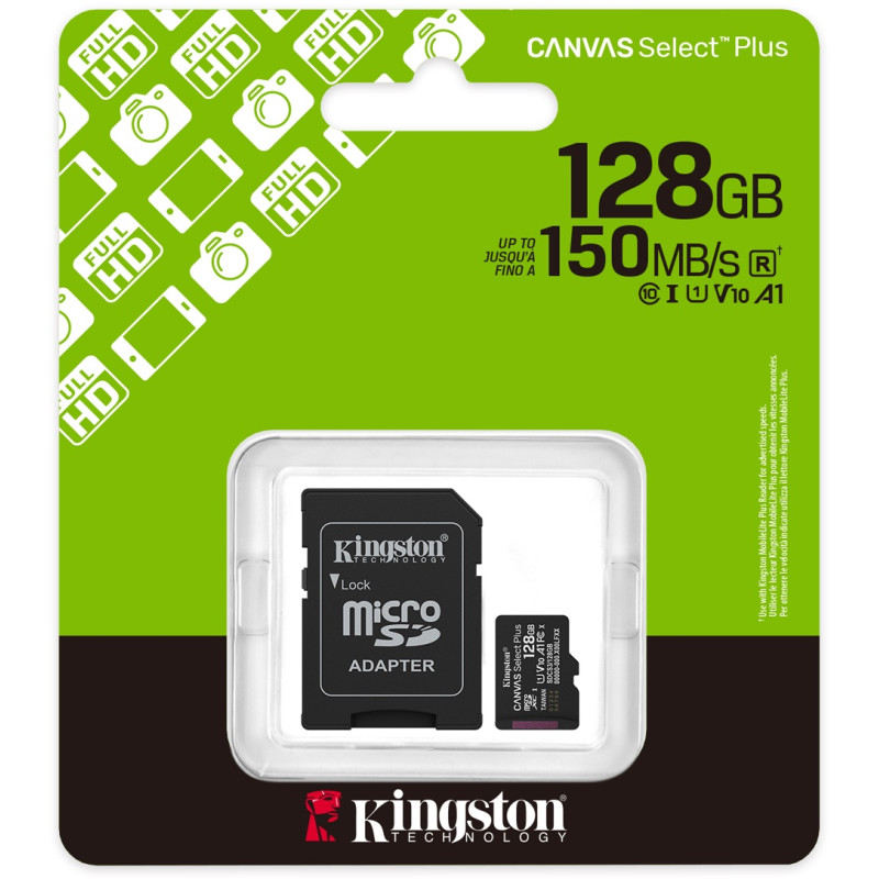 Карта памяти Kingston 128 GB microSDXC Canvas Select Plus Gen3 + SD-Adapter SDCS3/128GB