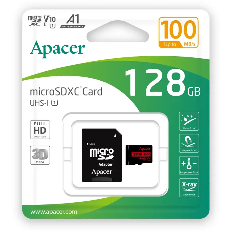 Карта пам'яті Apacer 128GB MicroSDHC UHS-I Class 10 + SD adapter (AP128GMCSX10UB-R)