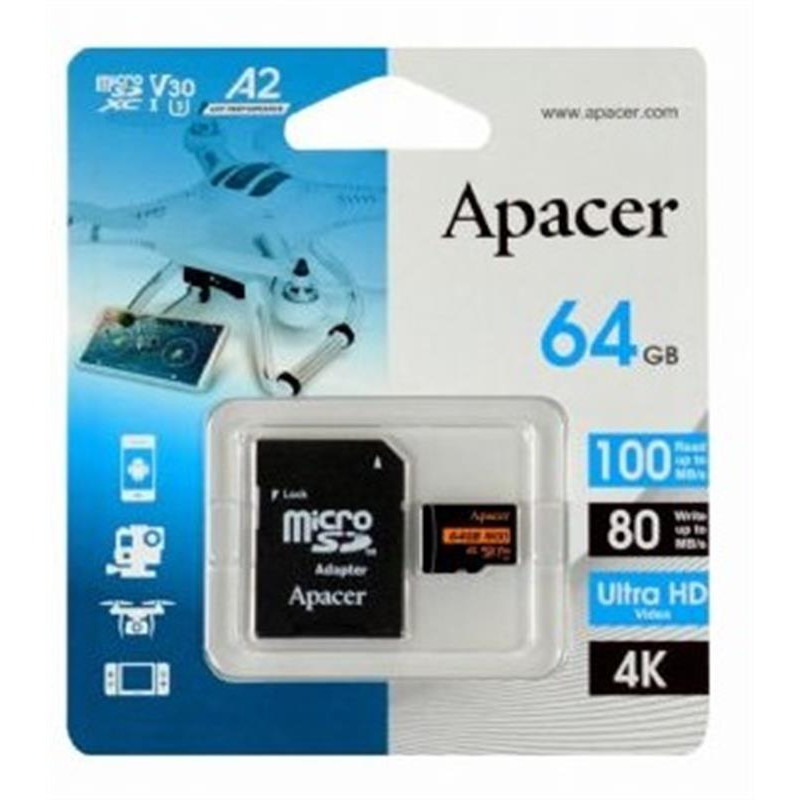 Карта пам'яті Apacer 64GB microSD class 10 UHS-I U3 (AP64GMCSX10U8-R)