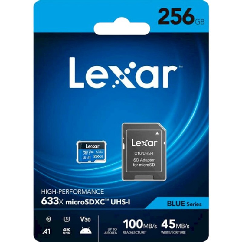 Карта памяти Lexar 256 GB microSDXC High Performance 633x UHS-I U3 V30 A1 Class 10 + SD-adapter (LSDMI256BB633A)