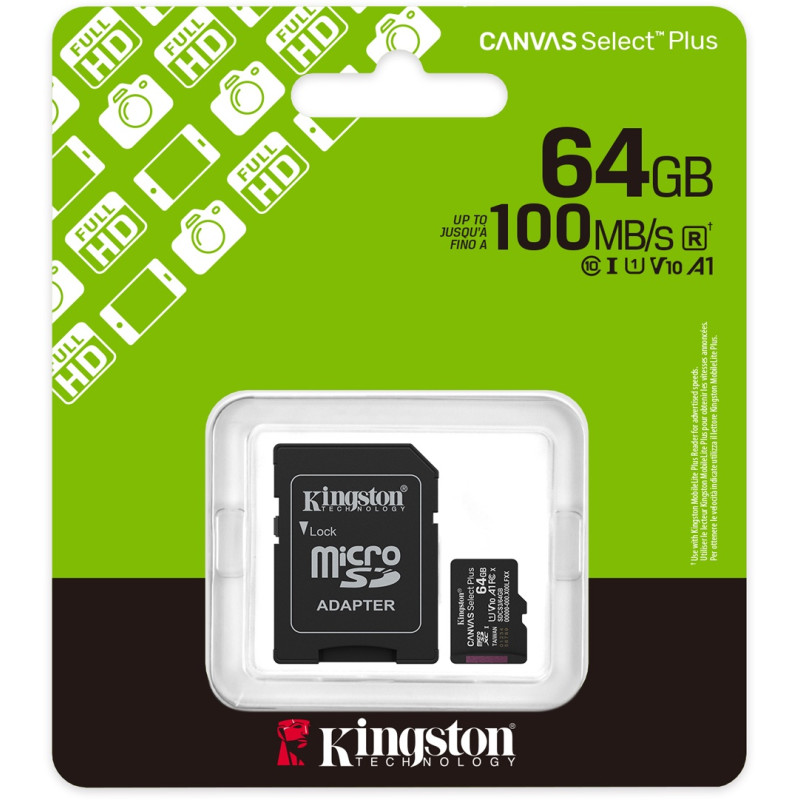 Карта пам'яті Kingston 64 GB microSDXC Canvas Select Plus Gen3 A1 + SD-Adapter SDCS3/64GB