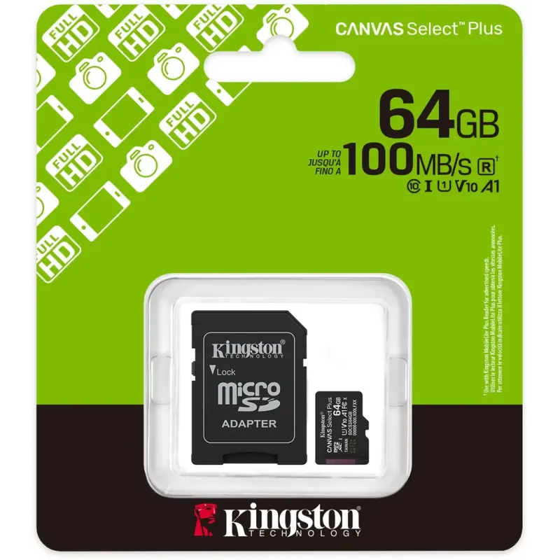 Карта пам'яті Kingston 64 GB microSDXC Canvas Select Plus Gen3 A1 + SD-Adapter SDCS3/64GB