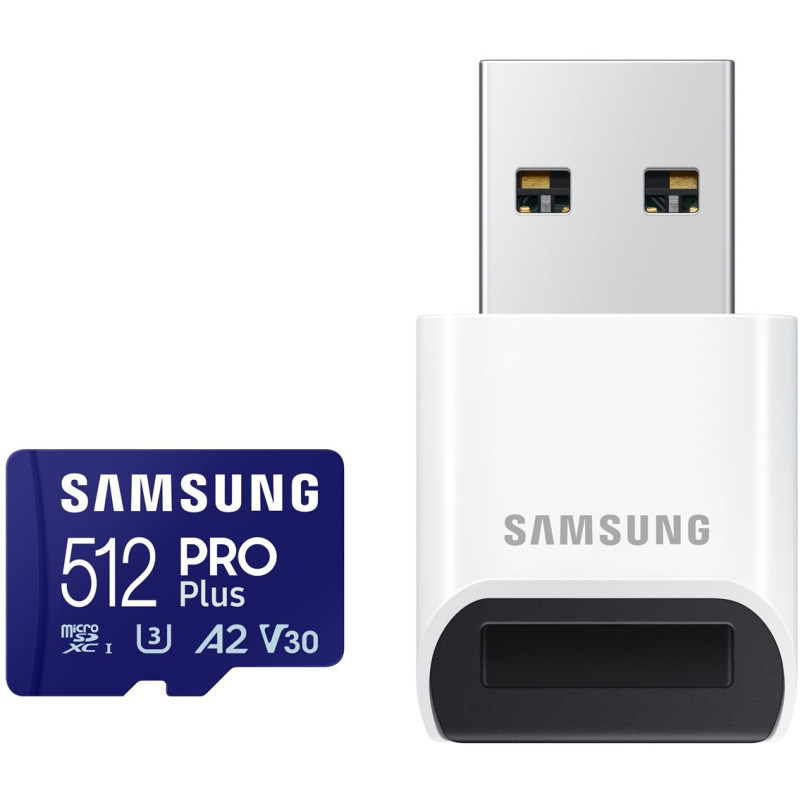 Карта памяти Samsung 512 GB microSDXC UHS-I U3 V30 A2 PRO Plus 2023 + Reader (MB-MD512SB)