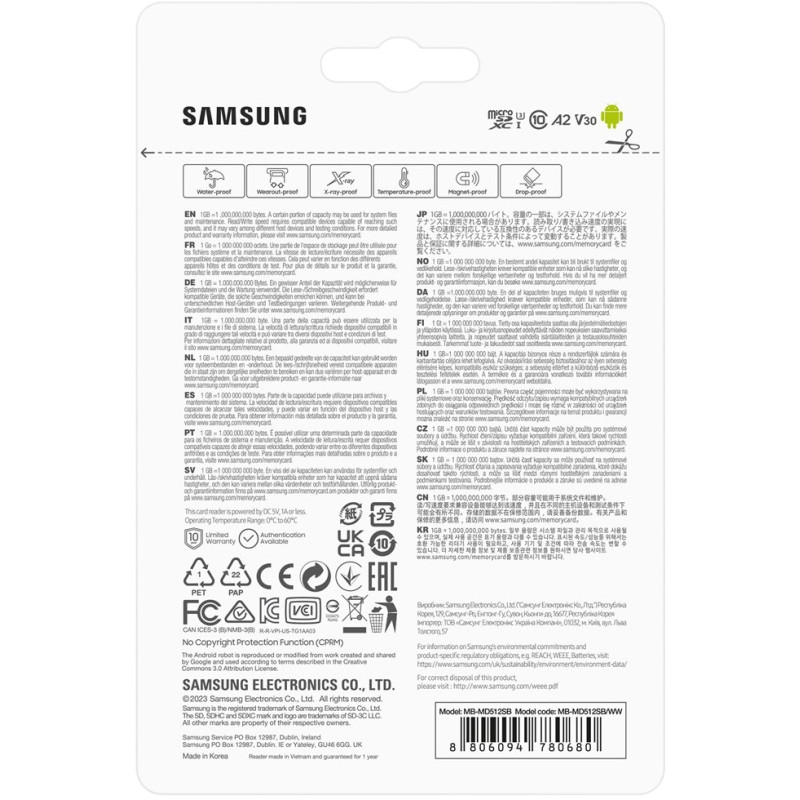 Карта памяти Samsung 512 GB microSDXC UHS-I U3 V30 A2 PRO Plus 2023 + Reader (MB-MD512SB)