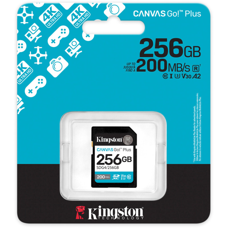 Карта пам'яті Kingston 256 GB SDXC Canvas Go! Plus UHS-I U3 V30 Class 10 (SDG4/256GB)