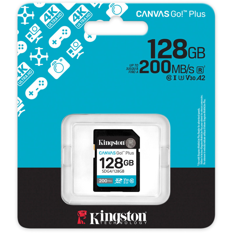 Карта пам'яті Kingston 128 GB SDXC Canvas Go! Plus UHS-I U3 V30 Class 10 (SDG4/128GB)