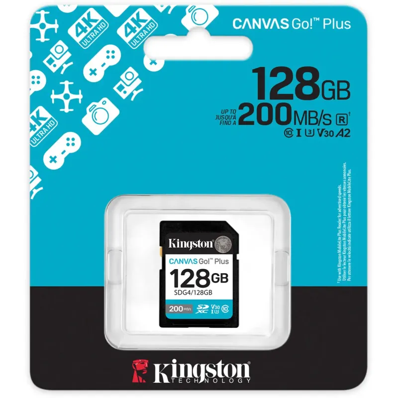 Карта пам'яті Kingston 128 GB SDXC Canvas Go! Plus UHS-I U3 V30 Class 10 (SDG4/128GB)
