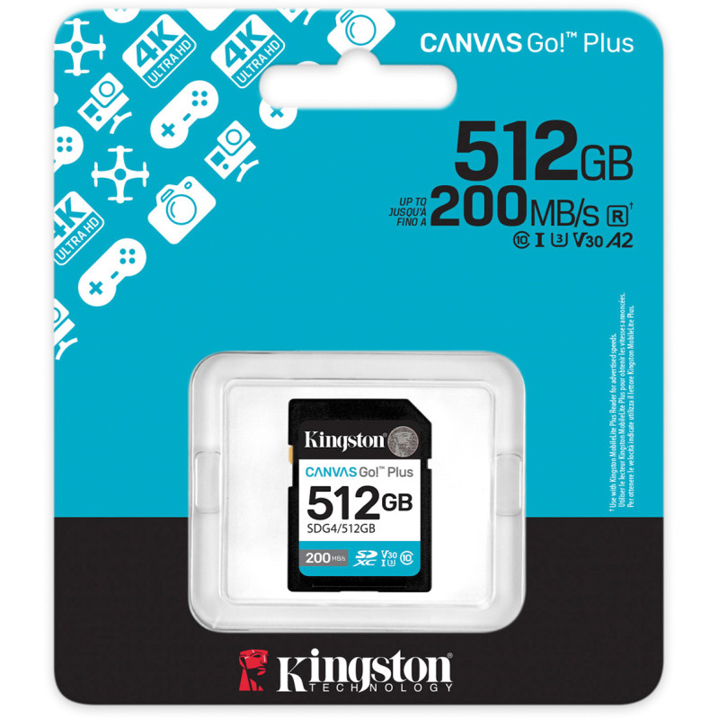 Карта памяти Kingston 512 GB SDXC Canvas Go! Plus UHS-I U3 V30 Class 10 (SDG4/512GB)