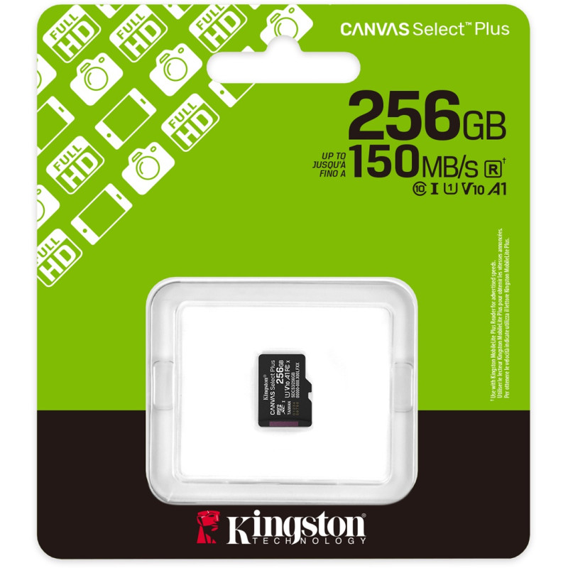 Карта памяти Kingston microSD 256GB C10 UHS-I A1 V10 R150MB/s (SDCS3/256GBSP)