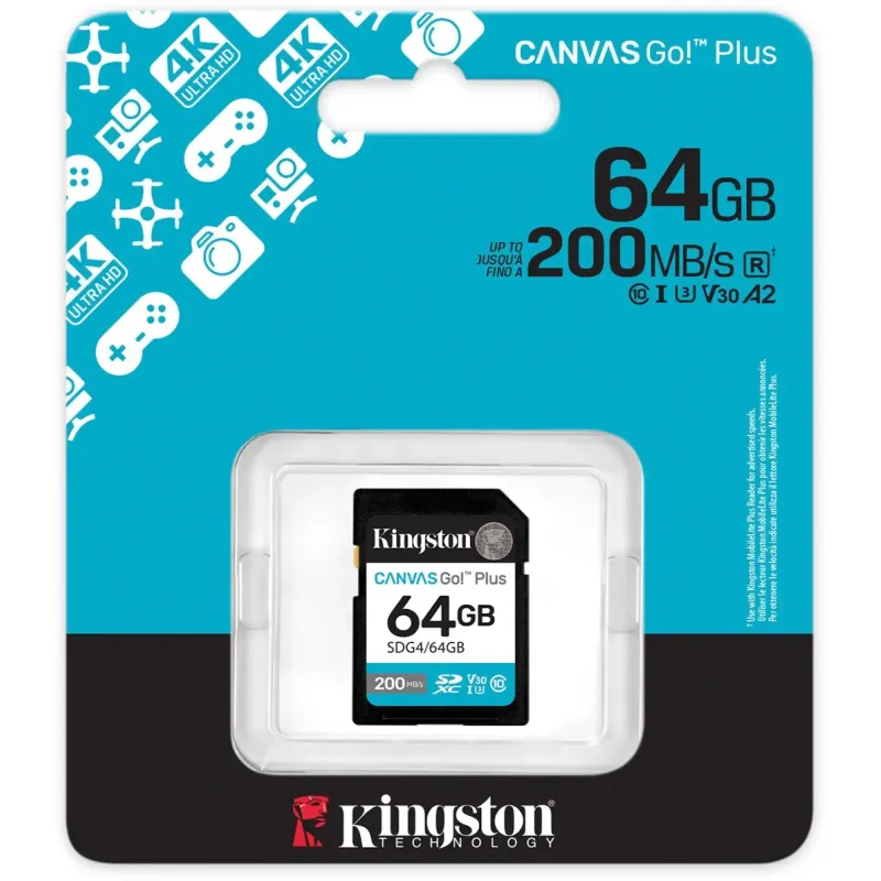 Карта памяти Kingston 64 GB SDXC Canvas Go! Plus UHS-I U3 V30 Class 10 (SDG4/64GB)