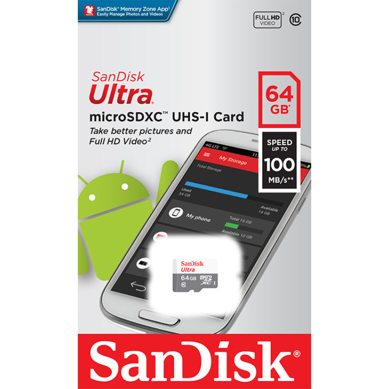 Карта памяти SanDisk 64GB microSD class 10 Ultra Light (SDSQUNR-064G-GN3MN)