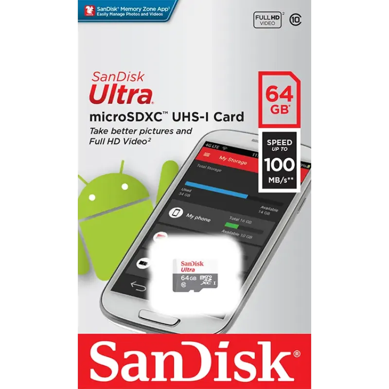 Карта памяти SanDisk 64GB microSD class 10 Ultra Light (SDSQUNR-064G-GN3MN)