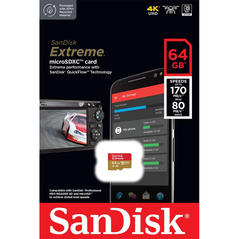 Карта пам'яті SanDisk 64 GB microSDXC UHS-I U3 V30 A2 Extreme (SDSQXAH-064G-GN6MN)