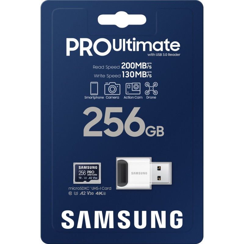 Samsung 256 GB microSDXC UHS-I U3 V30 A2 Pro Ultimate + Reader (MB-MY256SB)