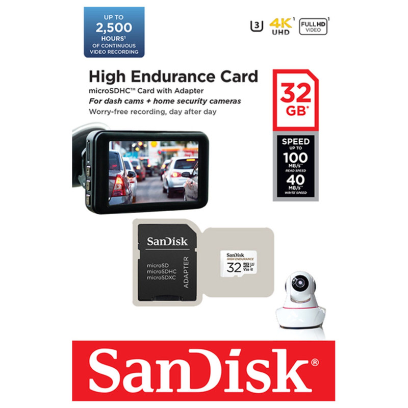 Карта пам'яті SanDisk 32 GB microSDHC High Endurance UHS-I U3 V30 + SD adapter SDSQQNR-032G-GN6IA