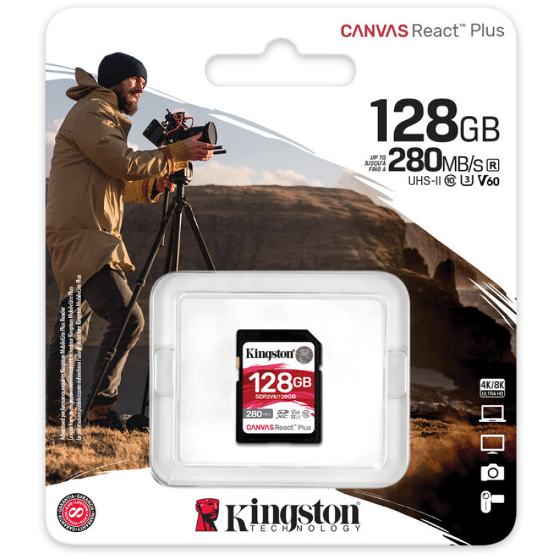 Карта пам'яті Kingston 128 GB SDXC Class 10 UHS-II U3 Canvas React Plus (SDR2V6/128GB)